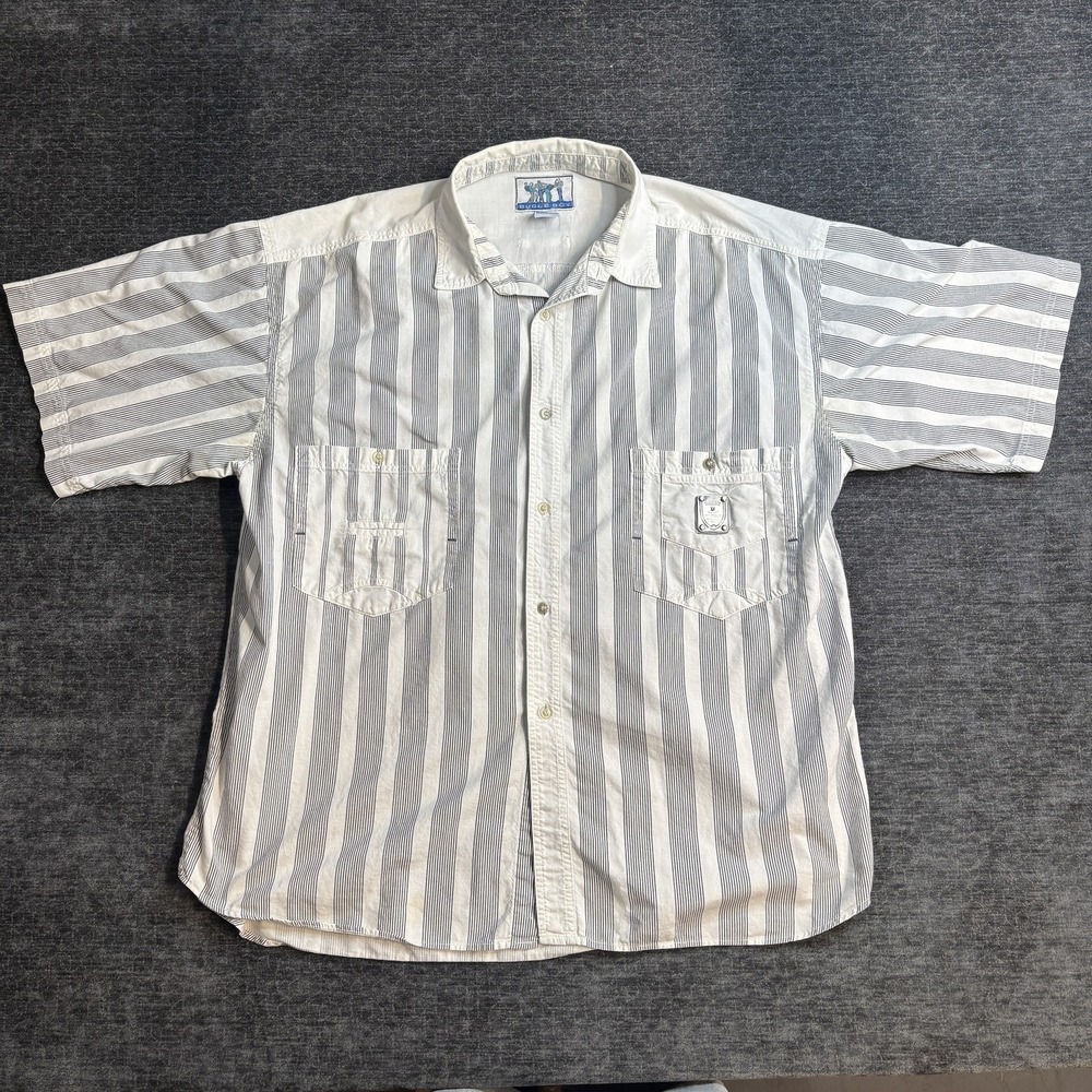 Vintage Bugle Boy Men's L Striped Short Sleeve Casual Button Down Shirt 90s